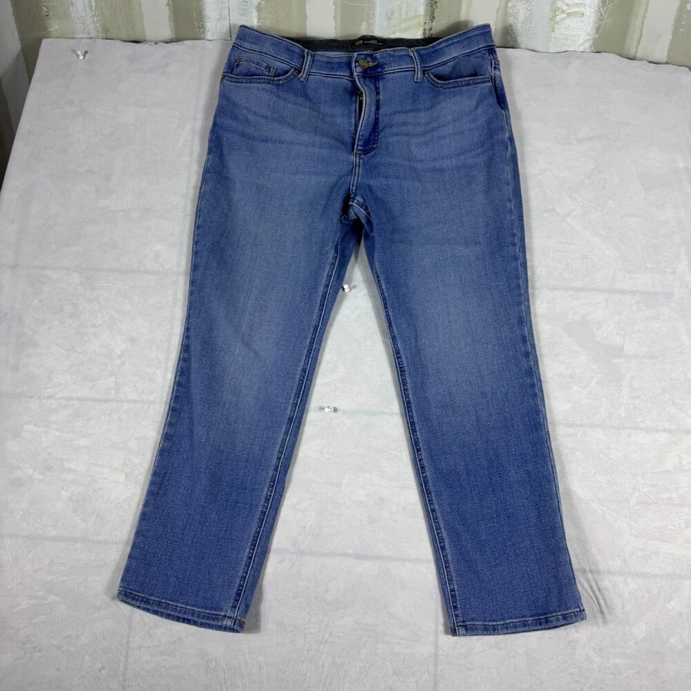 Lee‎ Slim Fit Straight Jeans Womens Blue Denim Stretch Mid Rise Size 14 Petite